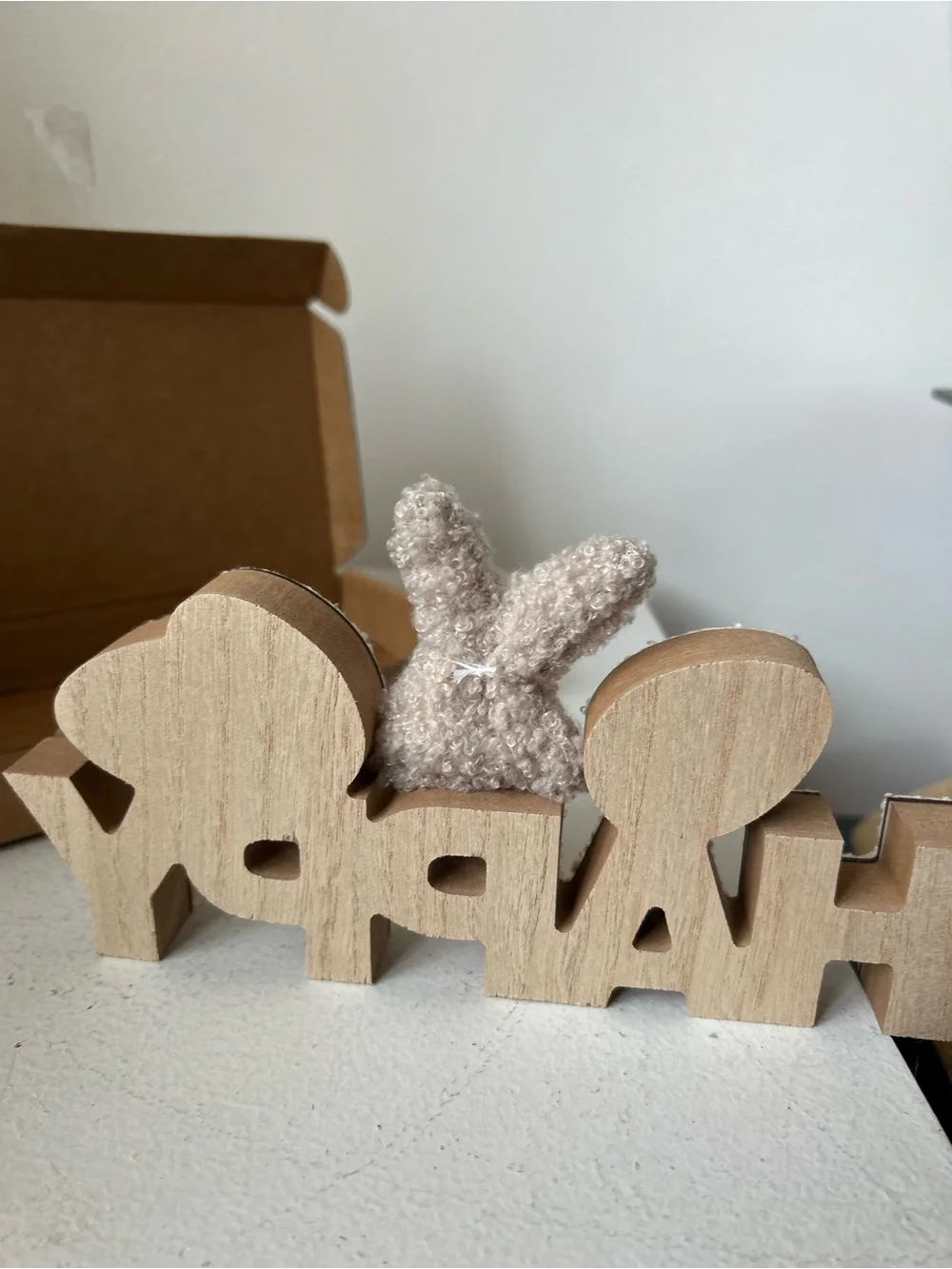 Happy Bunny Text Decor in Cream and Tan - Home Party Supplies new in box